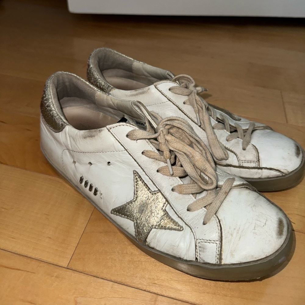 Golden Goose Superstar Sneakers Gold and White